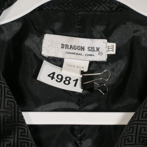 Dragon Silk Blazer Jacket Asymmetric Womens XXL Black 100% Silk Knotted Buttons - Picture 10 of 10